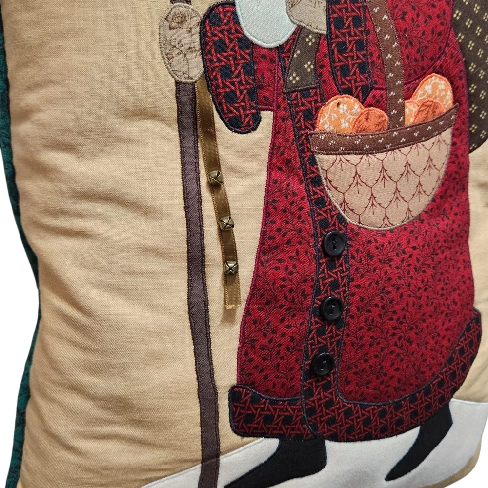 Vintage Santa Holiday Pillow with Red and Cream Accents